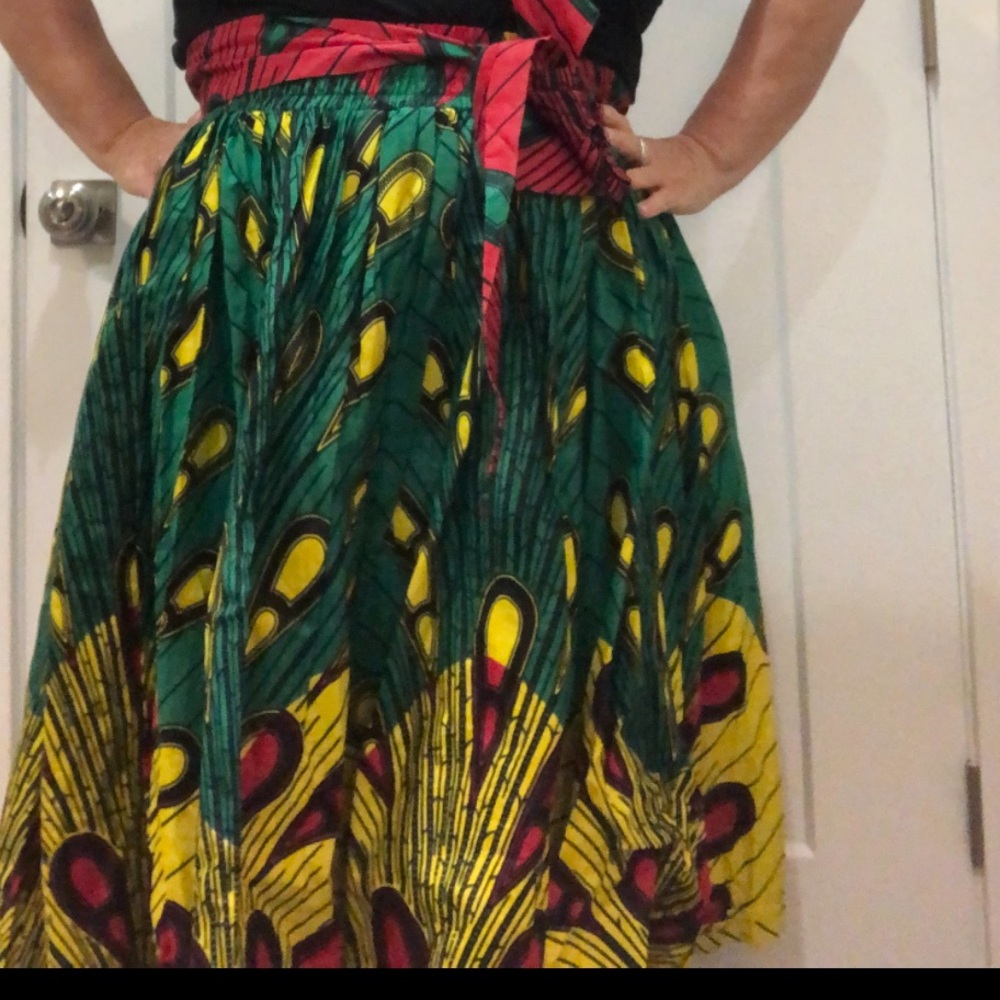 Green & Yellow Printed A-Line Skirt